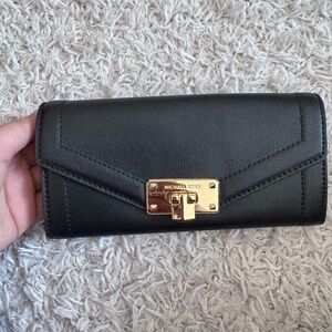 Michael Kors Black Leather Wallet with Gold Clasp